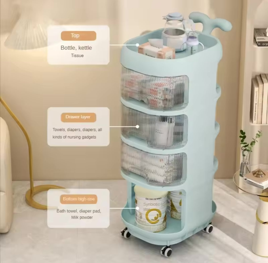 Multi Tier Rolling Storage Rack, Kids Diaper Organizer, Kids Wheels Storage Organizer, Floor Standing Storage Racks Multi Tier Rolling Storage Rack, Kids Diaper Organizer, Kids Wheels Storage Organizer, Floor Standing Storage Racks
